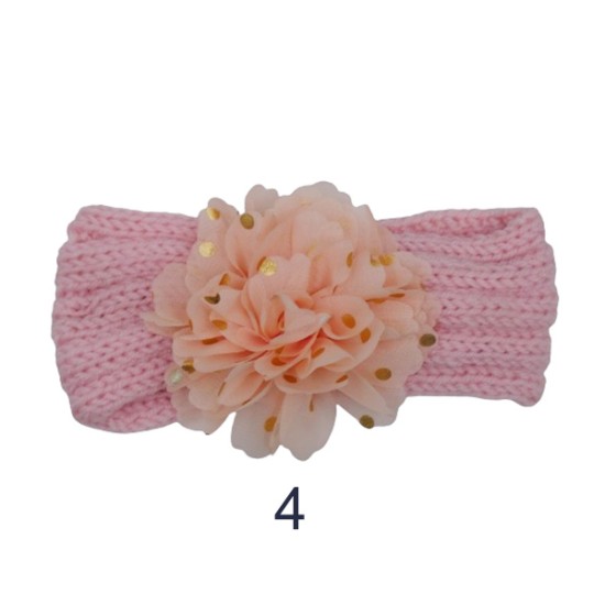 Παιδική κορδέλα μαλλιών πλεκτή με τούλινο πουά λουλούδι σε 6 χρώματα (112982)