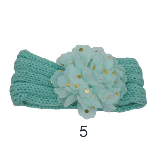 Παιδική κορδέλα μαλλιών πλεκτή με τούλινο πουά λουλούδι σε 6 χρώματα (112983)