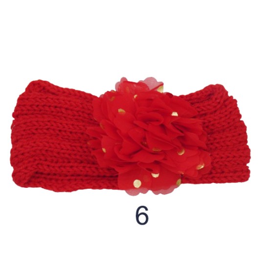 Παιδική κορδέλα μαλλιών πλεκτή με τούλινο πουά λουλούδι σε 6 χρώματα (112984)