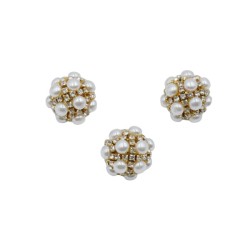 Μεταλλικό κουμπί με στρας και πέρλες σε χρυσό