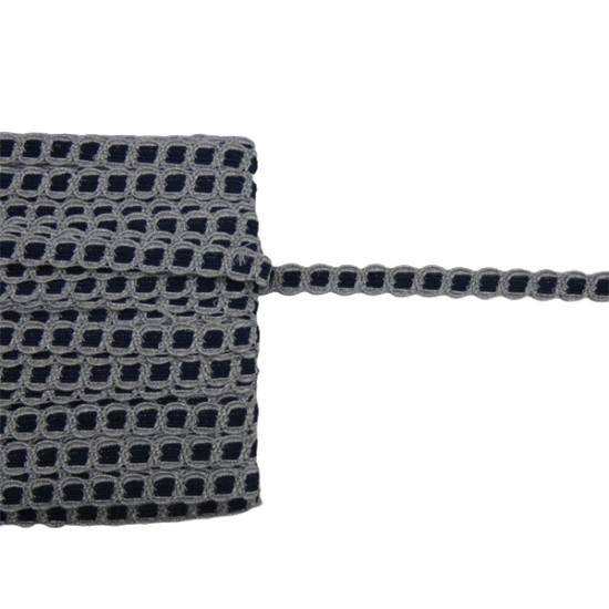 Δαντέλα δίχρωμη ασημί με μπλε ραφ 1 cm ()