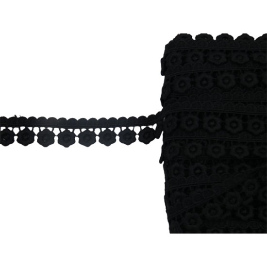 Κυπούρ δαντέλα μαύρη με λουλούδια 2 cm  ()