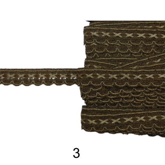 Δαντέλα χρυσή με χρωματιστή κλωστή σε 5 χρώματα 3cm (104357)