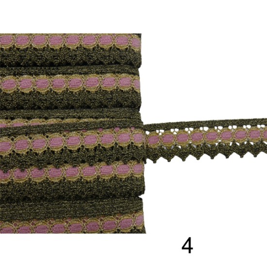 Δαντέλα χρυσή με χρωματιστή λεπτομέρεια 2.5cm σε 3 αποχρώσεις (102935)