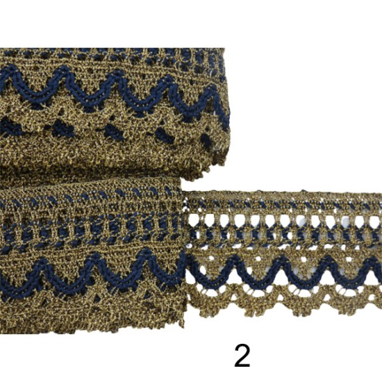 Δαντέλα δίχρωμη χρυσή με λεπτομέρεια χρώμα 4cm (104382)