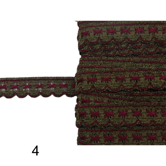 Δαντέλα χρυσή με χρωματιστή κλωστή σε 5 χρώματα 3cm (104358)