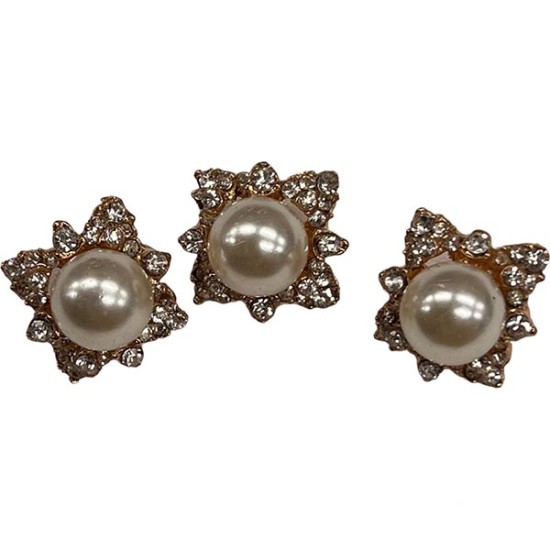 Μπουλ χρυσό κουμπί με στράς και πέρλα 1,5 cm ()