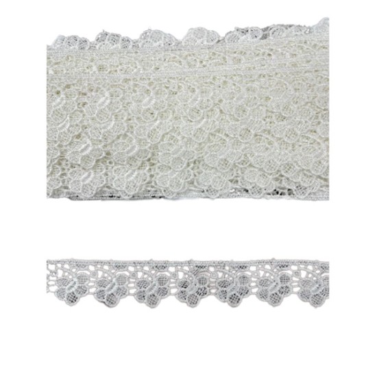 Δαντέλα κυπούρ λευκή σχέδιο λουλουδάκι 2,5 cm ()