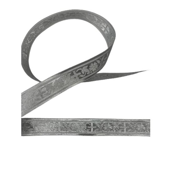 Ασημί εκκλησιαστικό γαλώνι με σταυρο  4cm  ()