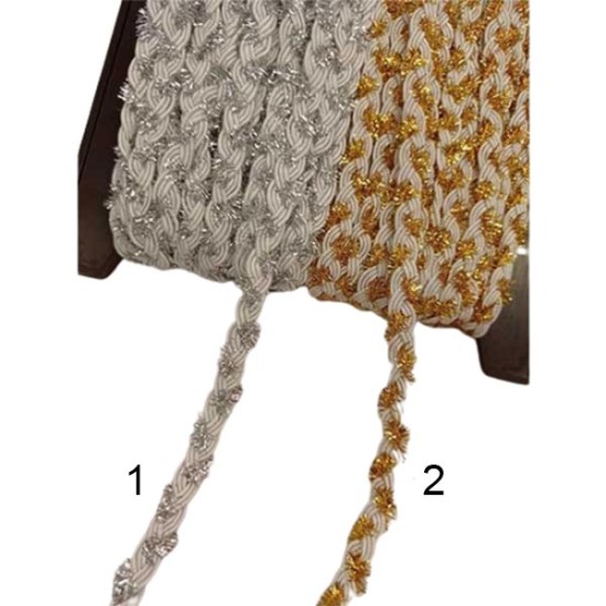 Κορδόνι πλεξούδα ασημί χρυσό 5mm ()