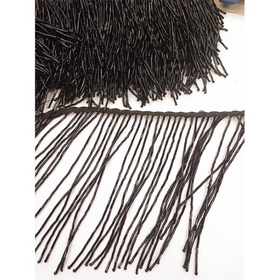 Εντυπωσιακό κρόσσι μαύρο με χάντρες 15 cm ()