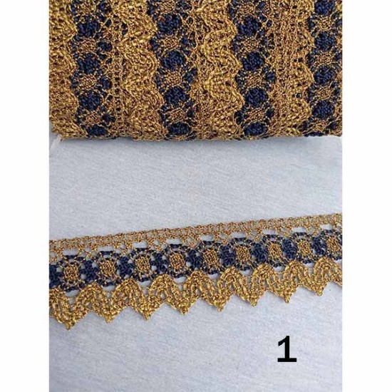 Δαντέλα με μπλε σχέδιο 3,5 cm σε 2 χρώματα ()
