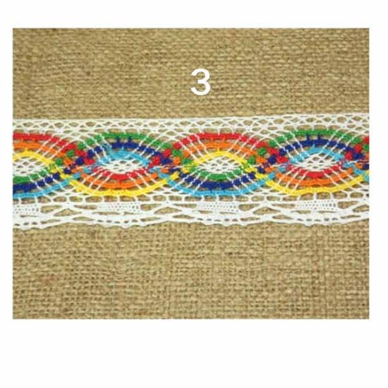 Πολύχρωμη Δαντέλα βαμβακερή 6cm (3 χρώματα) (103721)