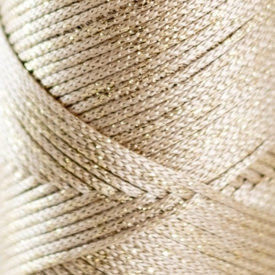 HobbyTrend Macrame Glitter 031G – Μπεζ με Χρυσό Glitter (113657)